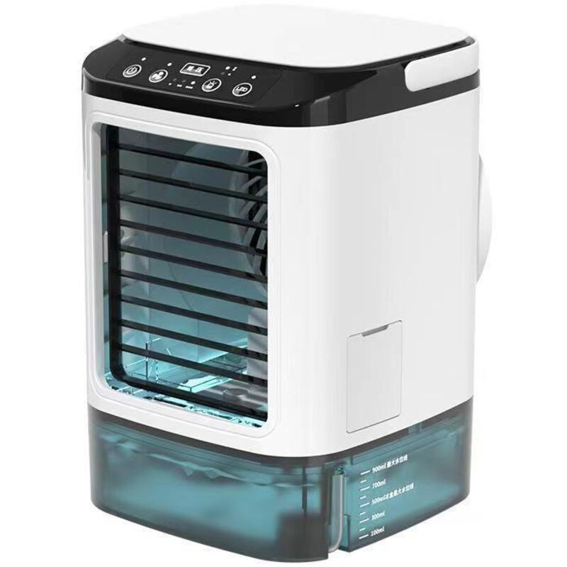 Climatiseur portable, climatiseur personnel avec grand réservoir d'eau de 900 ml et glacière, double pulvérisation de brume et 7 lumières de couleur,