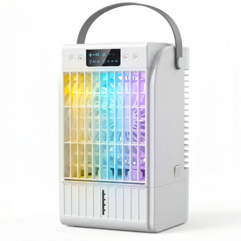 Climatiseur portable. mini rafraîchisseur d'air 4 en 1. 4 vitesses. 2 modes brumisation. éclairage LED RGB. blanc