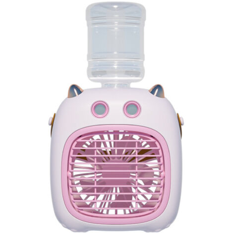 Climatiseur portable, ventilateur par évaporation, 4 vitesses, mini climatiseur personnel USB, design dessin animé (rose)