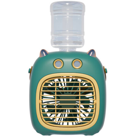 Climatiseur portable, ventilateur par évaporation, 4 vitesses, mini climatiseur personnel USB, design dessin animé (vert)