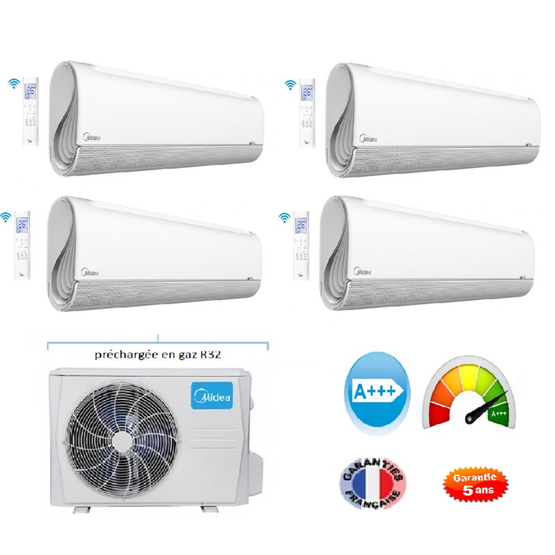 Climatiseur quadri split MIDEA 10500 watts + 4 unités Breezeless 2600 watts