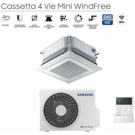 Climatiseur rèversible Samsung Cassette 4 voies Mini Windfree 9000 btu R-32 AC026RNNDKG avec panneau et commande filaire - NEW