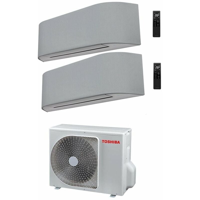 Toshiba - Climatiseur Dual Split rèversible haori 10000+10000 (9000+9000) avec RAS-2M14U2AVG-E Wi-Fi intégré Gris clair/Gris foncé 10+10 (9+9)