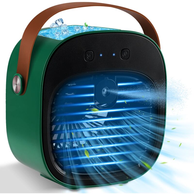 Climatiseurs portables, mini climatiseur rechargeable 5 200 mAh, durée 5 à 10 heures, refroidisseur d'air personnel avec 3 vitesses, petit