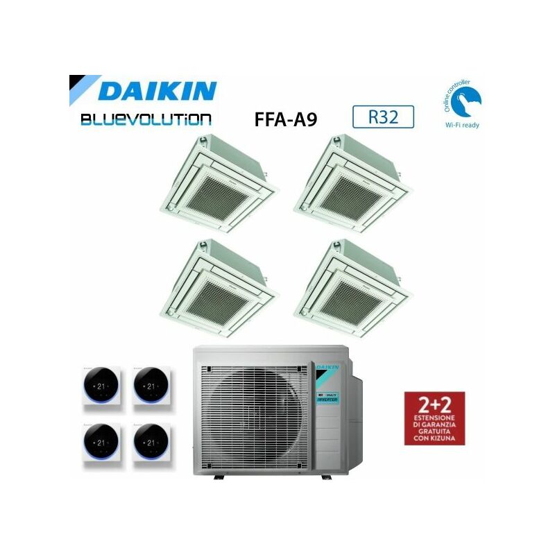 Daikin - Climatizzatore Condizionatore Bluevolution Inverter Quadri Split a Cassetta ffa-a 12+12+12+12 con 4MXM80N R-32 Wi-Fi Optional Con Griglia