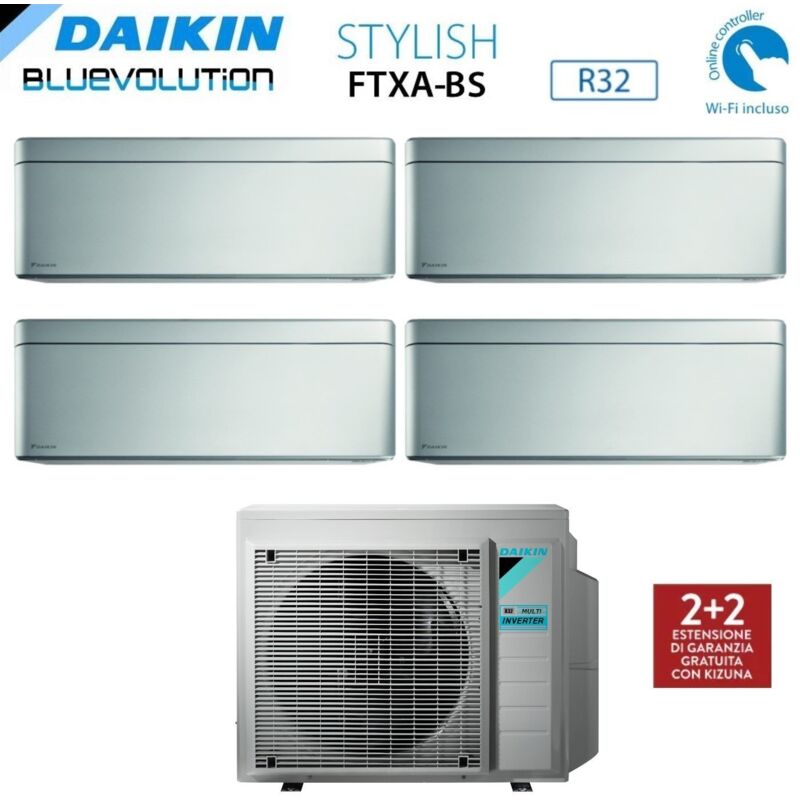 Daikin - Climatizzatore Condizionatore Bluevolution Quadri Split Inverter serie stylish total silver ftxa-bs 9+12+12+12 con 4MXM80N R-32 Wi-Fi