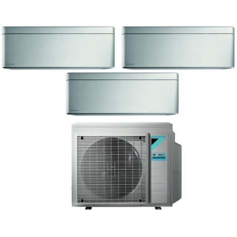 Climatizzatore Condizionatore Daikin Bluevolution Trial Split Inverter serie STYLISH TOTAL SILVER 7+12+18 con 3MXM68N R-32 Wi-Fi Integrato 7000+12000+18000 Colore Grigio - Garanzia Italiana