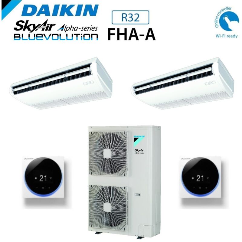Daikin - Climatizzatore Condizionatore Dual Split Inverter Pensile a Soffitto fha-a 24+24 con RZAG140MY1 R-32 Trifase Wi-Fi Optional 24000+24000 con