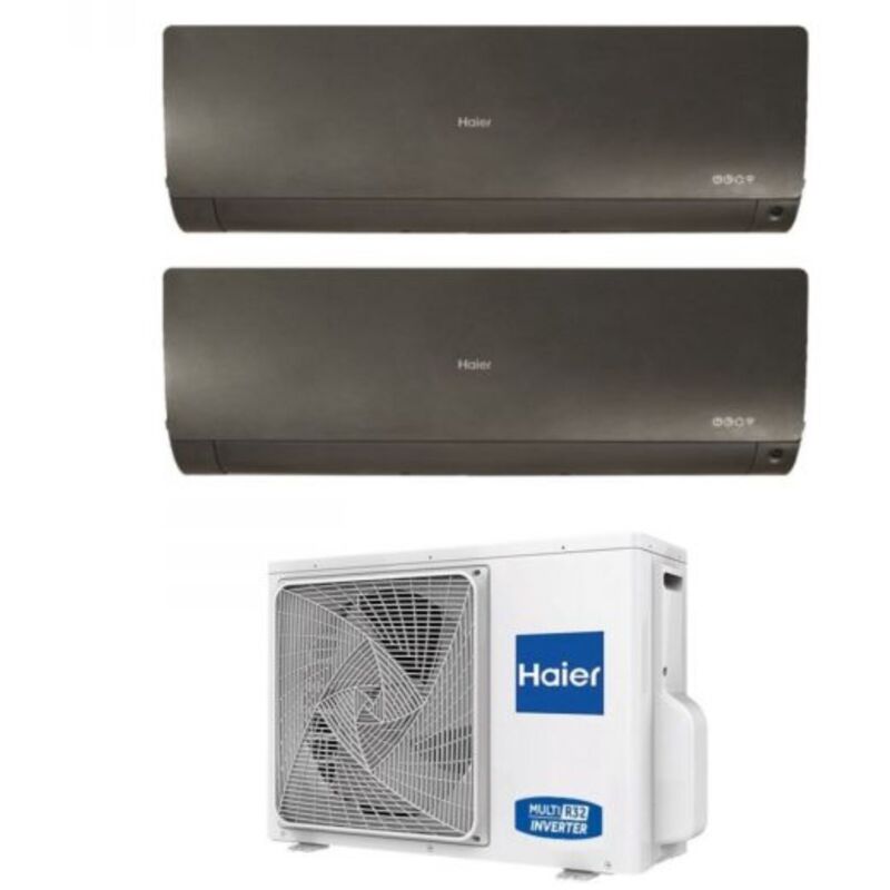 Climatizzatore Condizionatore Haier Dual Split Inverter serie flexis plus black 9+12 con 2U50S2SM1FA R-32 Wi-Fi Integrato Colore Nero 9000+12000