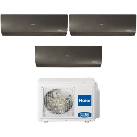 Climatizzatore Condizionatore Haier Trial Split Inverter serie FLEXIS PLUS BLACK 7+7+9 con 3U55S2SR3FA R-32 Wi-Fi Integrato Colore Nero 7000+7000+9000
