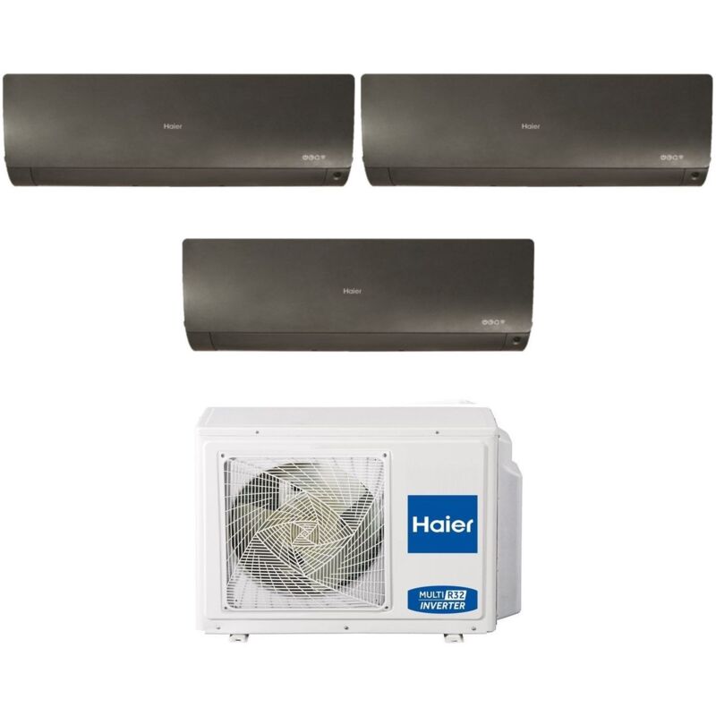 Climatizzatore Condizionatore Haier Trial Split Inverter serie flexis plus black 9+9+12 con 3U70S2SR3FA R-32 Wi-Fi Integrato Colore Nero