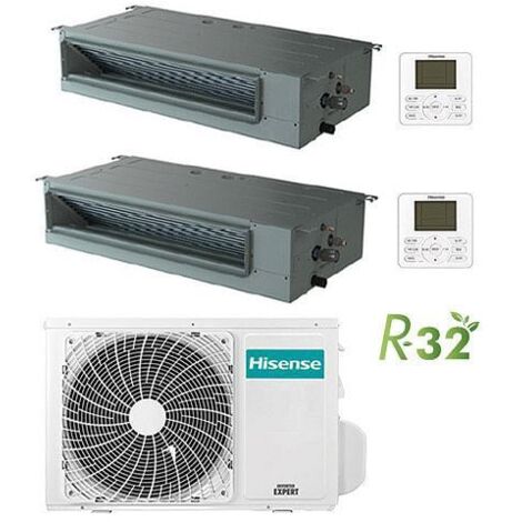 Climatizzatore Condizionatore Hisense Canalizzabile R32 Dual Split Inverter 9000 + 12000 BTU con U.E. 2AMW52U4RXC Classe A++/A+