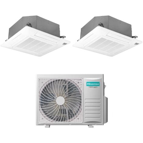 Climatizzatore Condizionatore Hisense Dual Split Inverter a Cassetta 12+12 con 3AMW72U4RJC R-32 Wi-Fi Optional 12000+12000 con Telecomando e Pannello Incluso