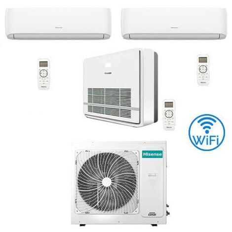 Climatizzatore Condizionatore Hisense R32 Trial Split Inverter Hi Comfort Wifi più Console 9000 + 9000 + 18000 BTU con U.E. 4AMW81U4RJC Classe A++/A+