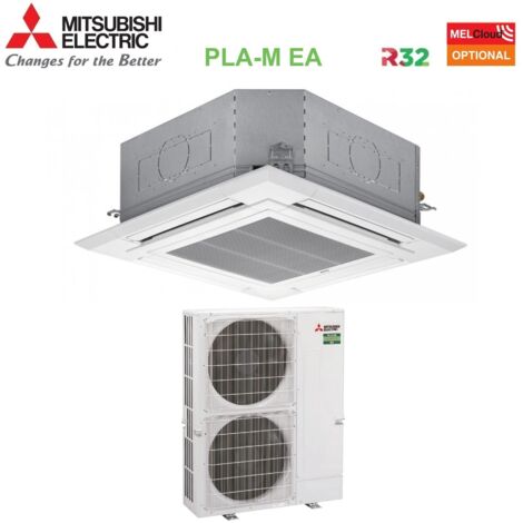 Climatizzatore Condizionatore Mitsubishi Electric Cassetta 90x90 a 4 Vie 42000 Btu  PLA-M125EA + PUZ-M125YKA Trifase R-32 Wi-Fi Optional con Griglia Inclusa