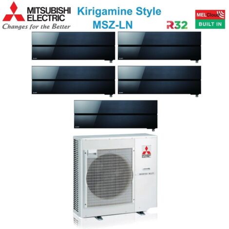 Climatizzatore Condizionatore Mitsubishi Electric Penta Split Inverter serie Kirigamine Style MSZ-LN 9+9+9+9+9 con MXZ-5F102VF Onyx Black R-32 Wi-Fi Integrato Colore Nero 9000+9000+9000+9000+9000