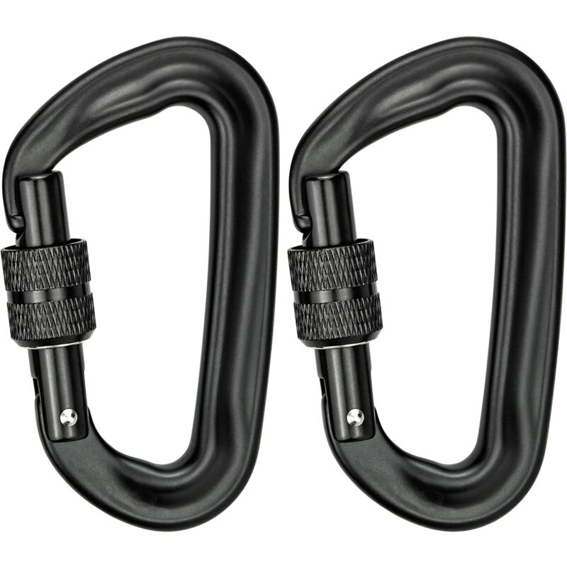 Tinor - Climbing Carabiner,Black Heavy Duty Aluminum Carabiner d Shape Locking Carabiner(2pcs)