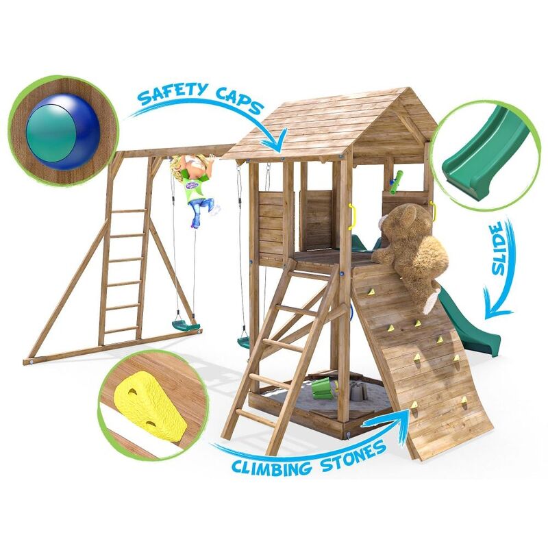 Climbing Frame Maxifort Frontier Playhouse Pressure Treated Wave Slide Swing Set Monkey Bars Play Den