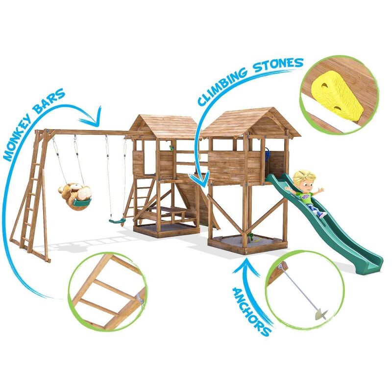 wooden climbing frames with monkey bars