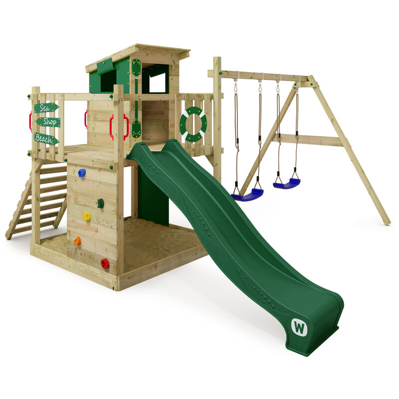 Maken verontreiniging Gezicht omhoog Outdoor Toys & Activities outdoor play area WICKEY "StormFlyer" Swing Set  Climbing Frame Green Slide & Roof Outdoor Wood