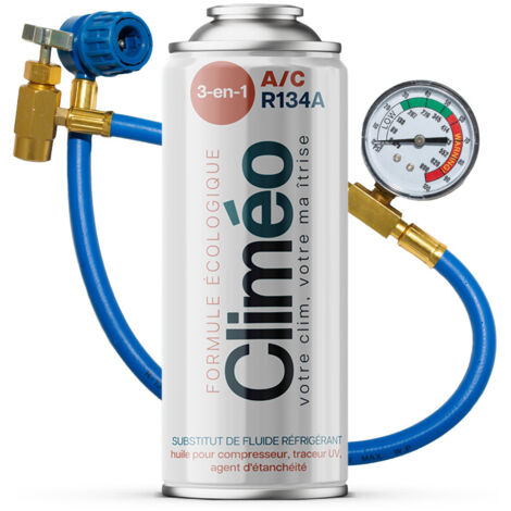 Climeo 3en1 400 ml + flexible avec manomètre - Réfrigérant écologique + JOINT R134a/R12  Service de climatisation indépendant