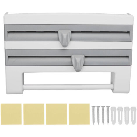 Cling Film Holder Wall Mount Multifunctional Cling Film Cutter with Screws for Kitchen Grey Blue