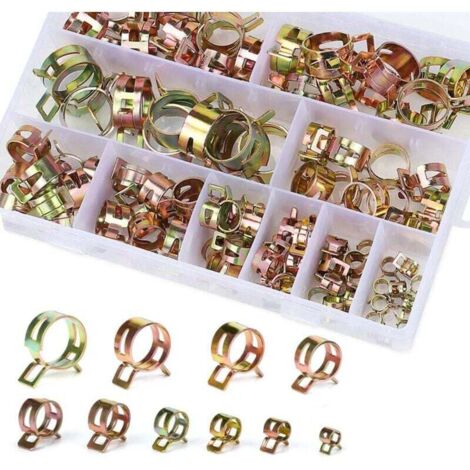 Clip à Ressort pour Collier de Serrage de Durite d'Essence - 100 Pièces de Serre-joints à Tuyaux avec Boîte de Rangement (6-22 mm, Taille 10)