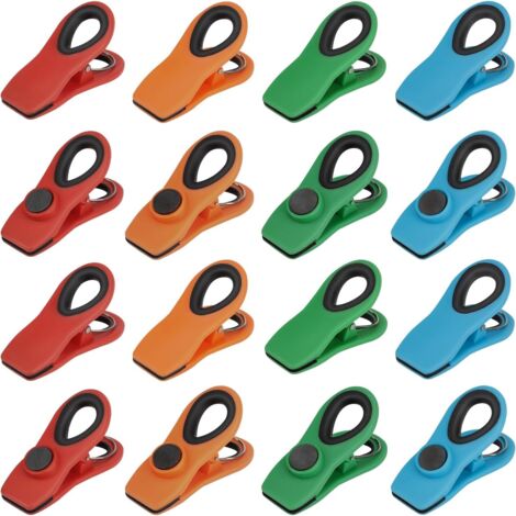Clip Alimentaire Magnetique - Etanche - Pour Sachets Plastique - 16 Pièces - Rouge Orange Vert Bleu