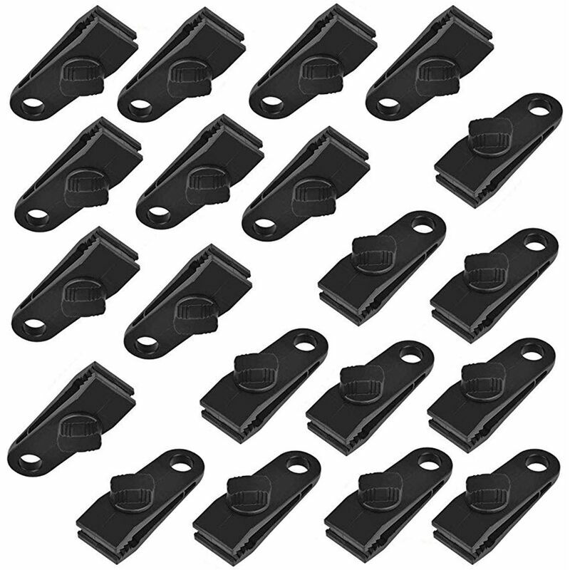 Vuszr - Clip Bache, Clip Tente, Clip en Plastique, 20 Pinces Clips De Bache De Tente en Plastique Tente Snaps pour Camping Canopy Clamp Noir Clips de