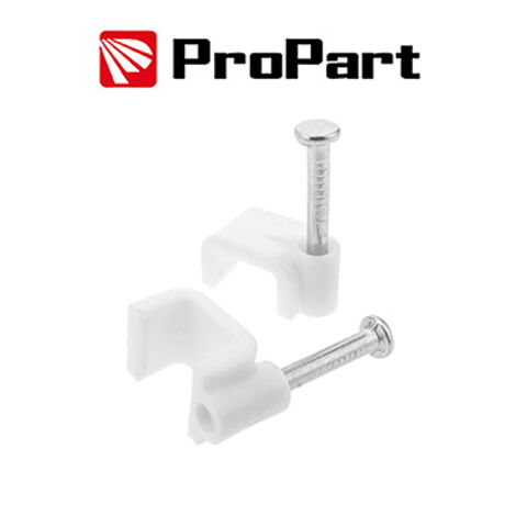 Clip con chiodini con fermacavo piatto 5mm bianco 100pz