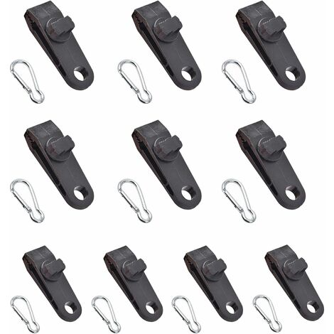 Clip de Bâche, Tente Pince Bâche, Mousqueton, Corde élastique, pour bâche, Camping, auvents, la Couverture de Voiture, Lot de 10 (20Pcs)