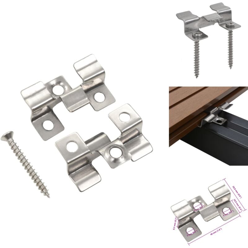 Vidaxl - Clip de fixation de terrasse 100pcs et 200 vis Acier inoxydable - Clips De Terrasse - Fixations Terrasse Composite - Inox - Vis Terrasse