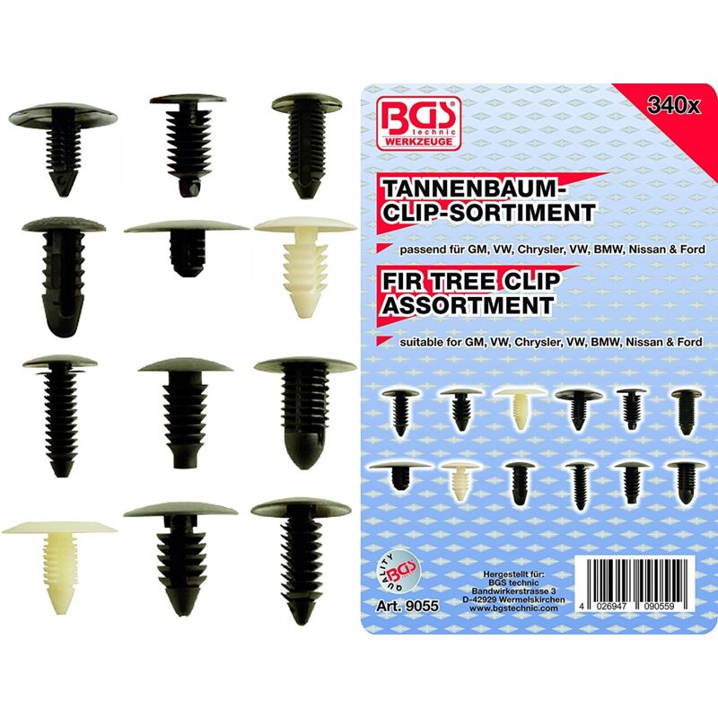 Bgs Technic - 340 clips de fixation pour voiture gm nissan ford vw bmw chrysler
