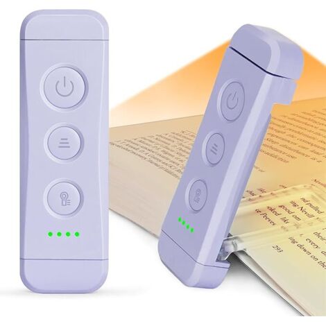 Clip de luz de lectura, luz de lectura de libros amigable con los ojos, 3 colores 5 brillo ajustable, luz de libro recargable, muy adecuada para la luz de lectura de fanáticos y niños [nivel de energí