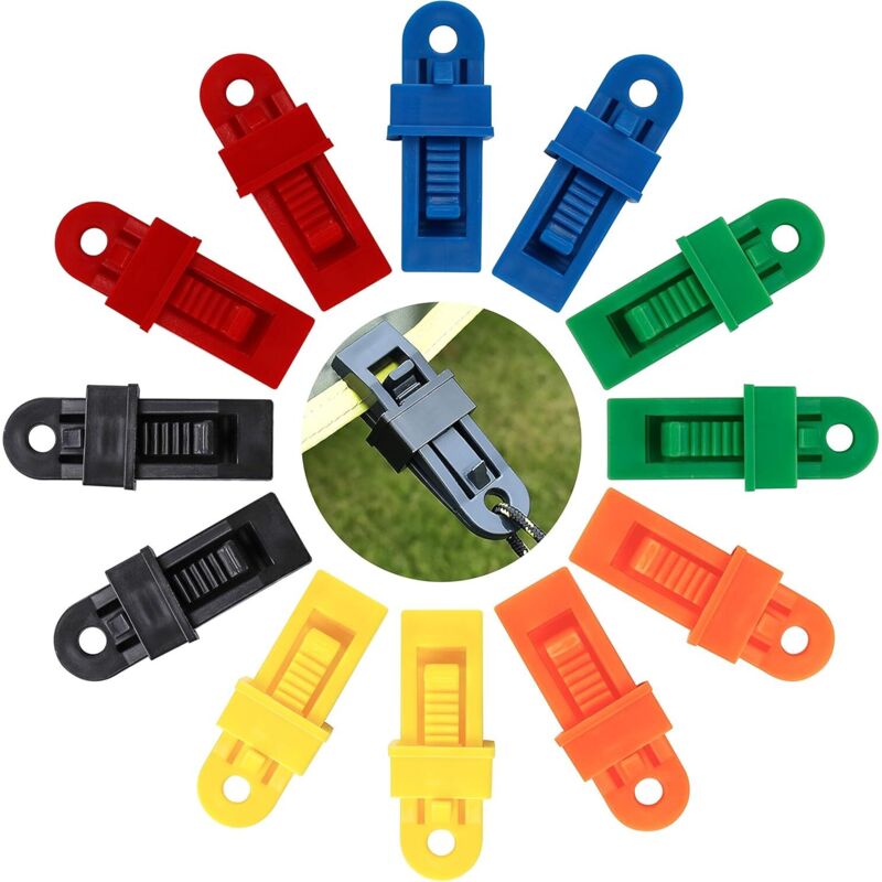 Clip de Tente Multifonctionnel Pinces de Tente en Plastique Clip de Bâche pour l'extérieur Camping Activités et Randonnée 12 Pièces (Multicolore)