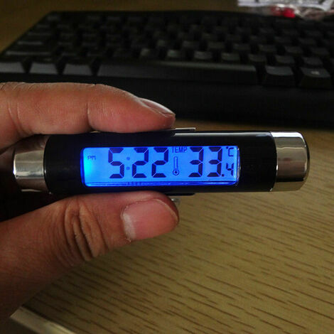 Clip de voiture sur l'horloge numérique Thermomètre Jauge de température Mini moniteur d'horloge automobile avec rétroéclairage LCD pour voiture (rétroéclairage bleu)