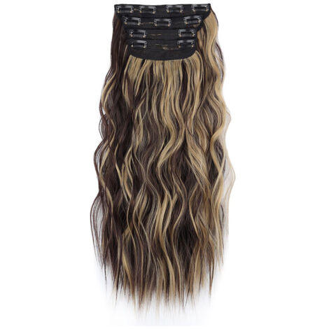 Clip-in-Extensions, 4 Strähnen à 55 cm für eine komplette Haarverlängerung, gewellte Kunsthaarverlängerungen, Clip-in-Haarteil für Damen