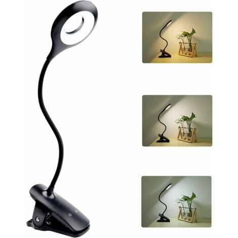 Clip Lamp, Dimmable Clip-on Reading Light, Touch Control USB Bedside Lamp with Clamp for Kids