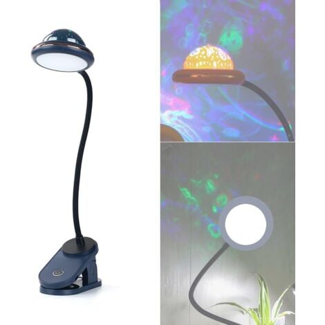 AOUGO Clip-Lampe für Kinder, wiederaufladbare USB-LED-Clip-Leseleuchte mit Sternprojektion, Schwanenhals-Nachttischlampe, 360°-Touch-Dimmung, Stern-Clip-Nachtlicht (blau)