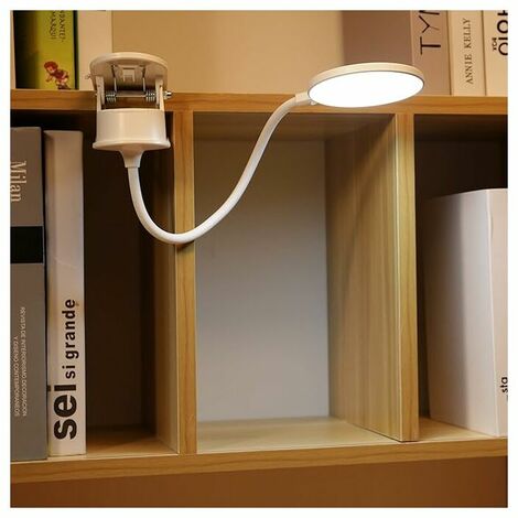 Clip on lamp, battery powered reading lamp, clip on light for bed Clip on battery light with 3 brightness levels, USB rechargeable, reading lamp