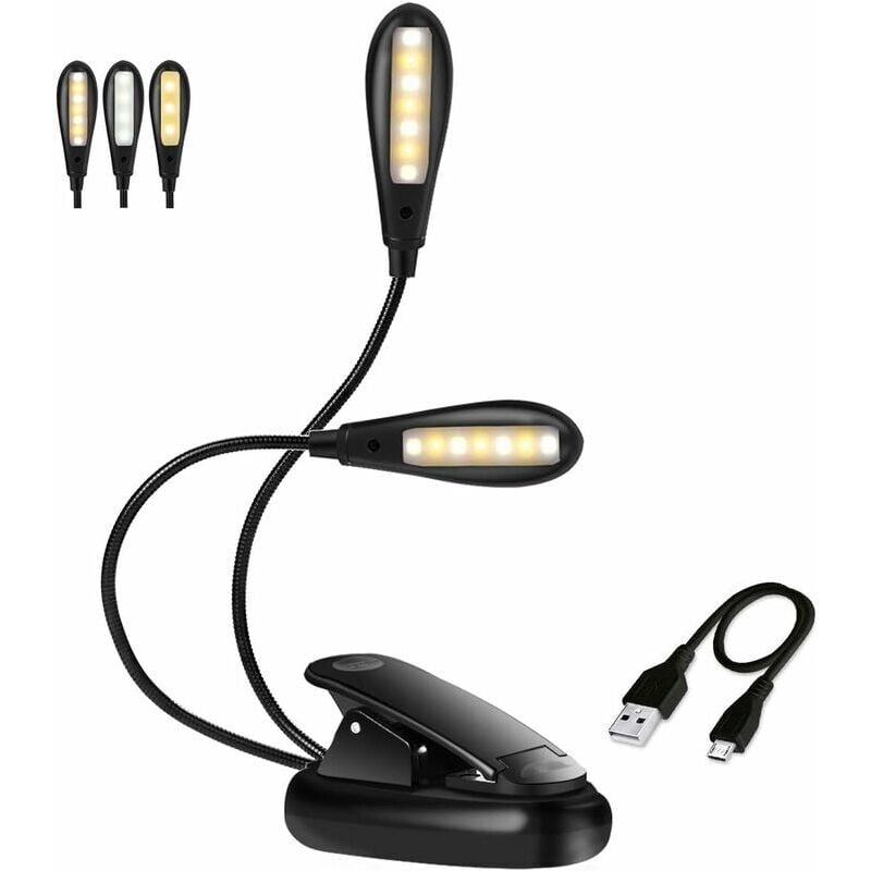 Clip-on Reading Light 14 LEDs 3 Colors 9 Modes Adjustable Brightness, Clip Lamp Portable and Flexible Wireless usb Rechargeable Nightlight for Work