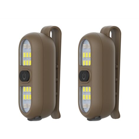 Clip-on-Taschenlampe, braun, 5,8 x 2,2 x 2,3 cm, 2er-Pack, Läufer-/Radfahrerlampe, wiederaufladbare Sicherheitslampe für Nachtspaziergänge, tragbar.