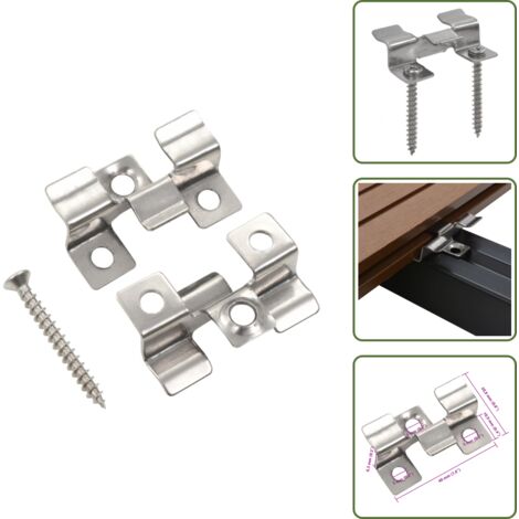 Clip per pavimento - vidaXL Clip per Decking 100 pz con 200 Viti in Acciaio Inossidabile - Clip per pannelli