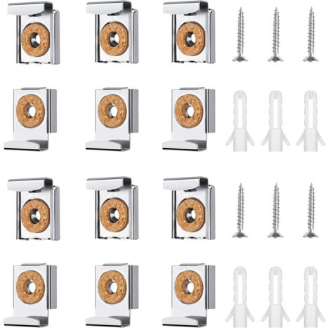 Clip per specchio, 12 pezzi, clip per specchio da parete, clip a molla regolabili per specchio, clip per specchio, clip per gancio a molla in metallo con viti e tasselli a muro