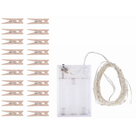 Clip photo guirlande lumineuse decorative etoilee de Noel, clip blanc chaud 20PCS + 2 metres 20LEDs3 alimentation par pile AA TH1X12PLG1B