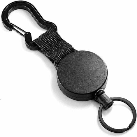 Clip Porte-clés Rétractable, Retractable Key Chain Reel, Porte Badge Enrouleur Retractable, Bobine Porte Badge Robuste, avec Câble Acier 40mm, Traction Facile, Anti-Perdu, Antivol