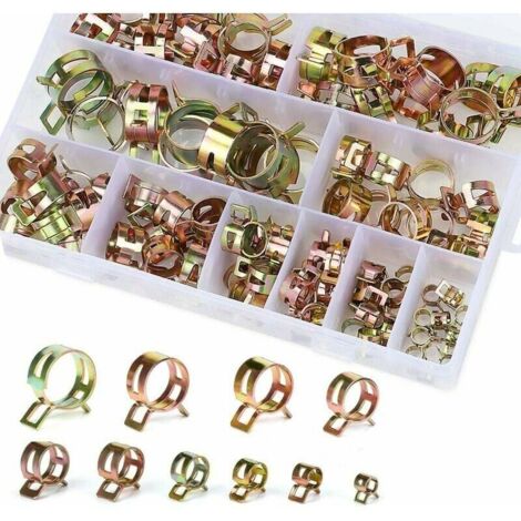 Clip Ressort pour Collier de Serrage de Durite d\'Essence - 100 Pices de Serre-joints Tuyaux avec Bote de Rangement (6-22 mm, Taille 10)