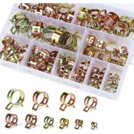 Clip Ressort pour Collier de Serrage de Durite d'Essence - 100 Pices de Serre-joints Tuyaux avec Bote de Rangement (6-22 mm, Taille 10)
