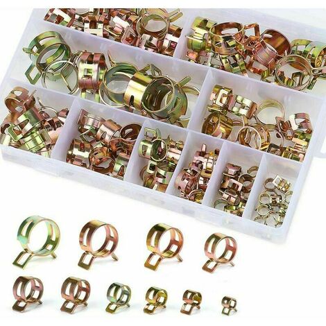 Clip ressort tuyau collier serrage durite essence, 100 pices Serre-joints Tuyaux Colliers de Clip Ressort Tuyau Serrage avec BoTe de Rangement (6-22 mm, taille 10)