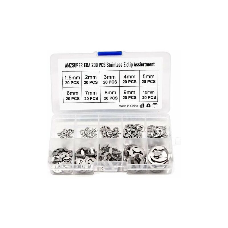 Clip Ring 304 Stainless Steel External Circlips Circlip Assortment 1.5/2/3/4/5/6/7/8/9/10Mm Various Uses 200Pcs